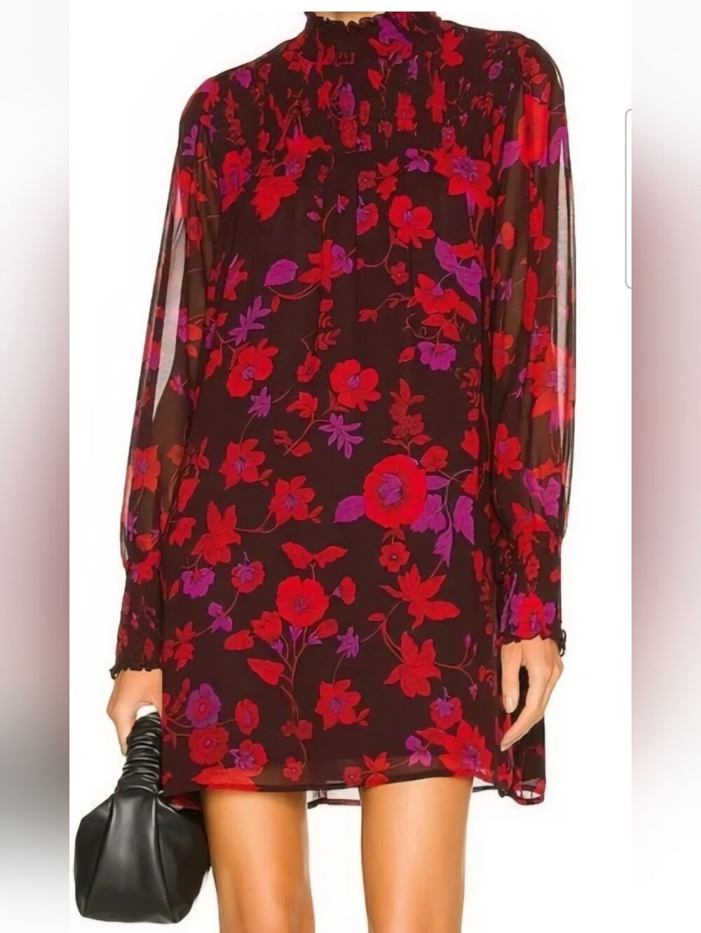 Sanctuary Sparks Fly Red/brown Floral Long-Sleeve Sheer Mini Dress Sz S Romantic